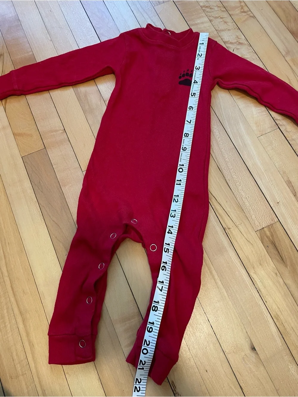 Lazy One Bear Bottoms red cotton baby onesie with black bear graphic Flap Jack